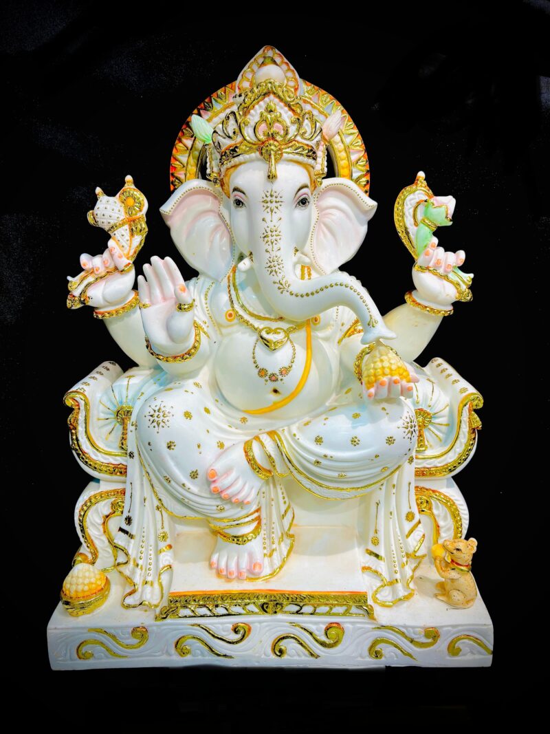 SINGHASAN GANESHA IDOL { MARBLE PATTERN } - ( 24 INCHES )