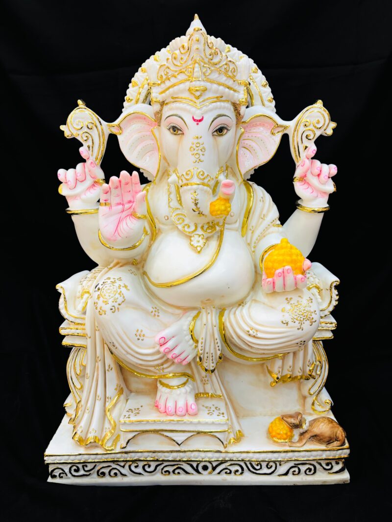 BIG SINGHASAN GANESHA { MARBLE PATTERN }  - ( 24 INCHES )