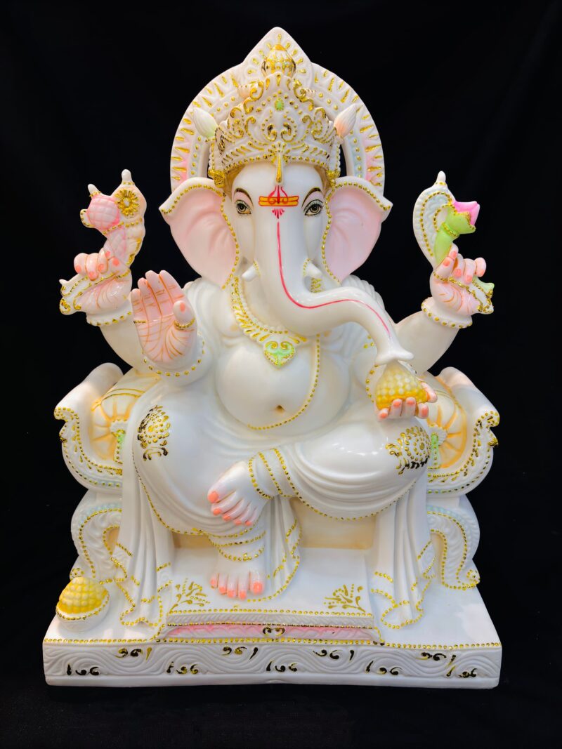 BIG SINGHASAN GANESHA { MARBLE PATTERN }  - ( 24 INCHES )