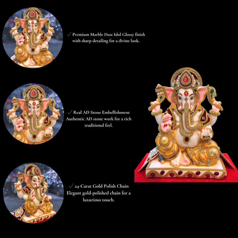 GANESH JI { JEWELLERY WORK }  - ( 13 INCHES ) - Image 4