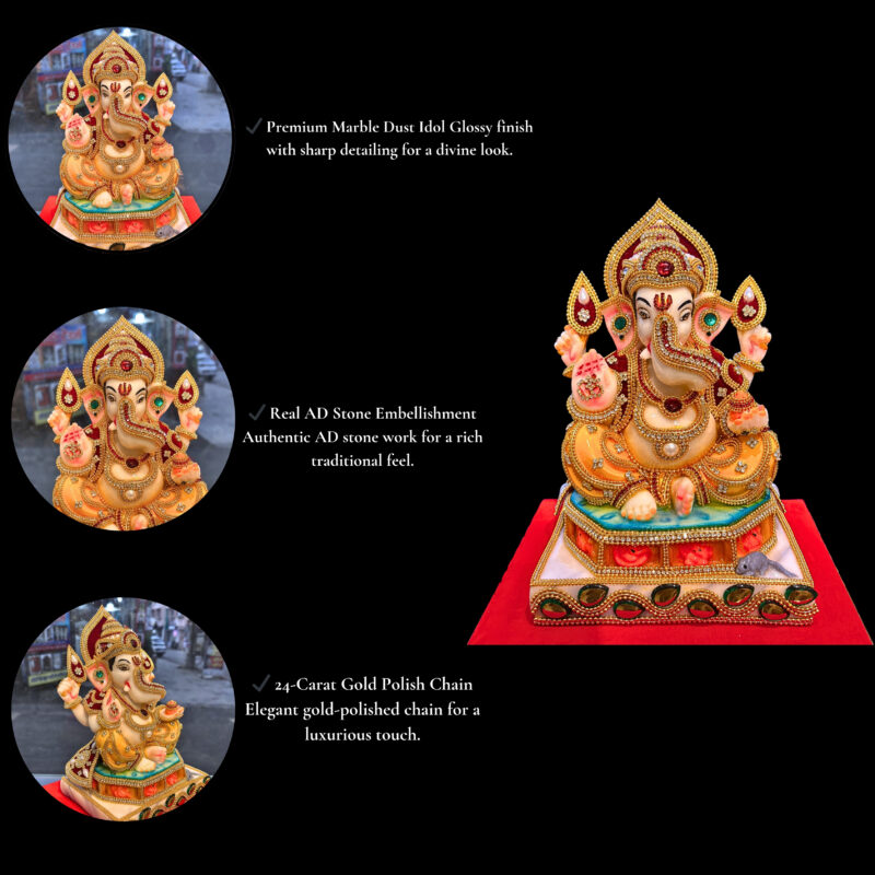 GANESH JI { JEWELLERY WORK }  - ( 13 INCHES ) - Image 4