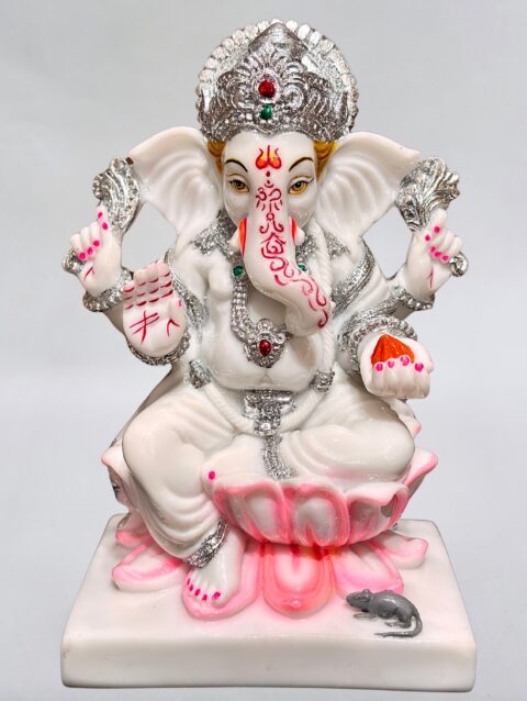 GANESH JI - 7.5 INCHES (SILVER LEAF WORK)